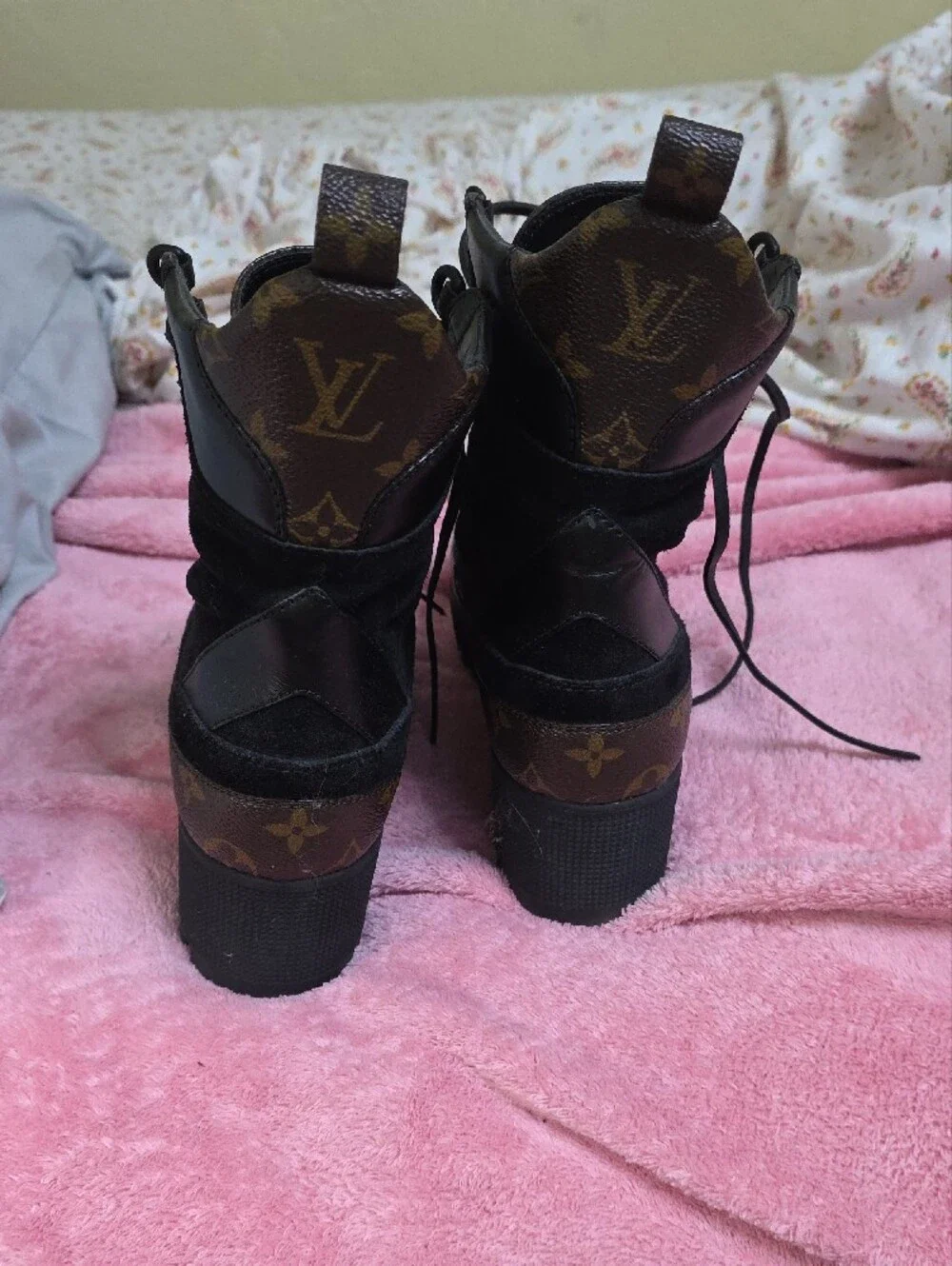 Black Suede Lace-Up Platform Ankle Boots